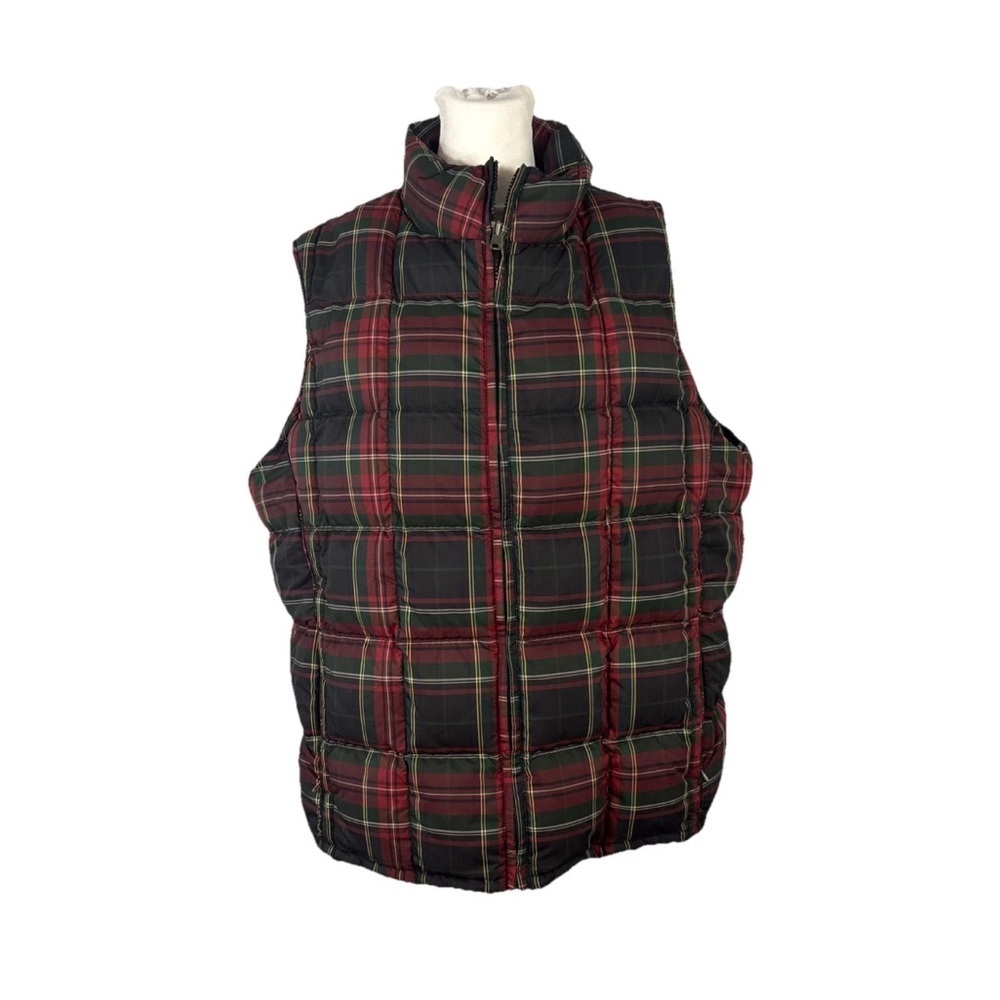 Eddie Bauer Goose Down Vest Puffer XL Plaid Check Red Black Pockets